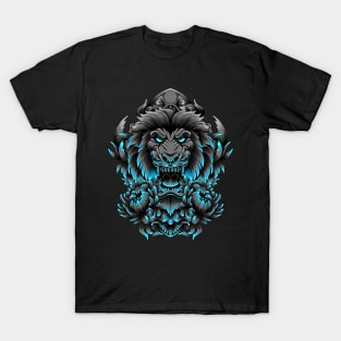 angry lion with flower and ornaments T-Shirt